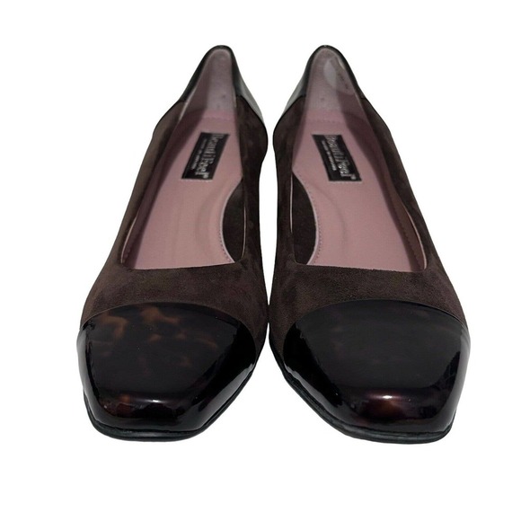 Beautifeel 7.5 Rebecca Pumps Classic Brown Suede Tortoise Patent Cap Toe - Picture 2 of 7